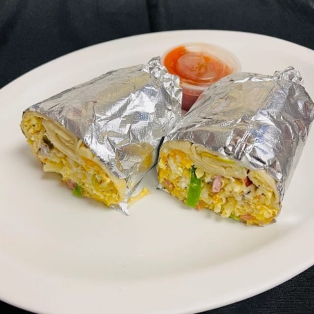 House Burrito with Side of Salsa.