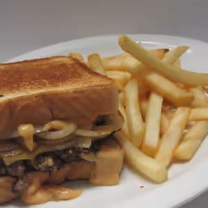 Patty Melt Burger with fries.