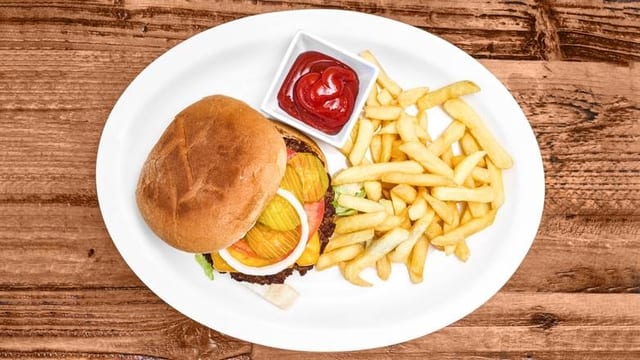 Bacon Cheeseburger with fries.