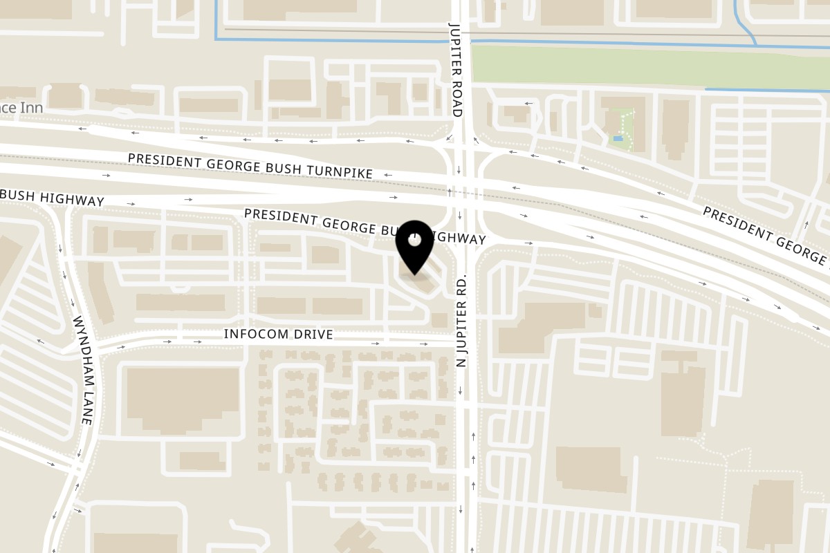 Map showing the location of Hot pancakes Richardson on 3601 North Jupiter Road in Richardson